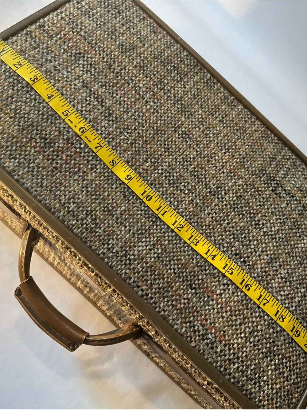 Tweed Travel Suitcase with Brown Trim - Classic Carry Case
